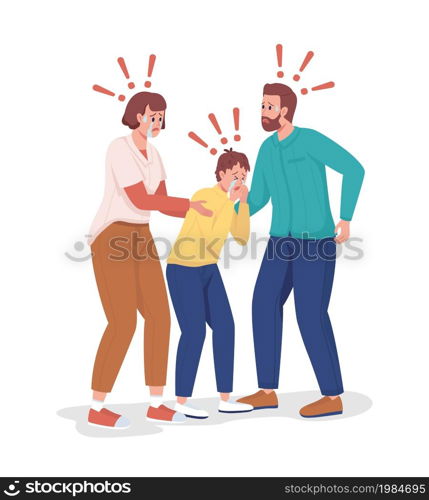 Family members showing sudden shock semi flat color vector characters. Full body people on white. Experiencing distress isolated modern cartoon style illustration for graphic design and animation. Family members showing sudden shock semi flat color vector characters