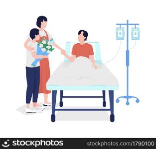 Family members visiting man in hospital semi flat color vector characters. Full body people on white. Family support isolated modern cartoon style illustration for graphic design and animation. Family members visiting man in hospital semi flat color vector characters