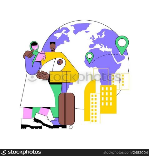 Family migration abstract concept vector illustration. Migration of families, movement abroad, refugee group, relocation, travel with kids, sponsopship, immigration program abstract metaphor.. Family migration abstract concept vector illustration.