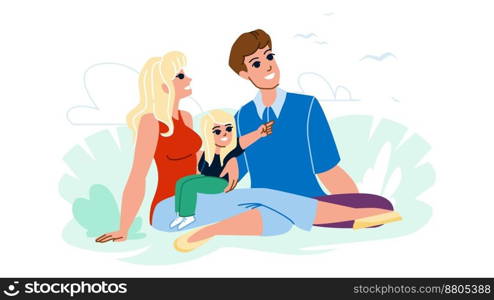 family nature vector. child summer, together joy, happy young, father fun, mother lifestyle, daughter family nature character. people flat cartoon illustration. family nature vector