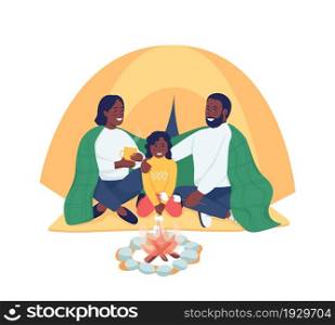 Family of campers semi flat color vector characters. Posing figures. Full body people on white. Hiking together isolated modern cartoon style illustration for graphic design and animation. Family of campers semi flat color vector characters