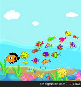 Family of funny fish under the sea