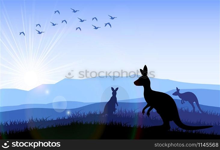 Family of kangaroo standing on the time of morning. Vector