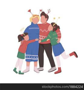 Family on Christmas semi flat color vector characters. Standing figures. Full body people on white. New Year isolated modern cartoon style illustration for graphic design and animation. Family on Christmas semi flat color vector characters