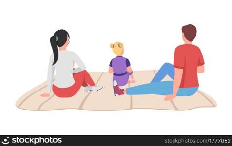 Family on picnic semi flat color vector characters. Sitting figures. Full body people on white. Weekend fun isolated modern cartoon style illustration for graphic design and animation. Family on picnic semi flat color vector characters