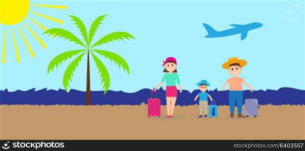 Family on vacation with suitcases. Vector Illustration. EPS10. Family on vacation with suitcases. Vector Illustration.