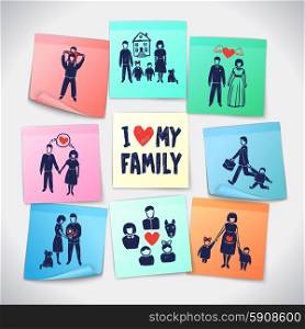Family paper stickers set with hand drawn people figures vector illustration. Family Stickers Set