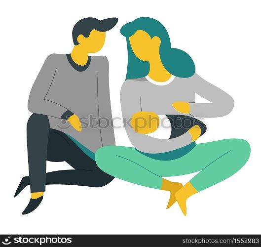 Family parents and newborn baby bringing up child vector man and woman rocking kid in hands husband and wife father and mother care and love daughter or son infant male and female characters. Parents and newborn baby bringing up child family