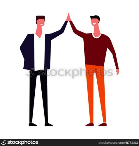 Family people brothers or friends. Vector cartoon faceless father and son give high five hand gesture. Vector family people brothers or friends