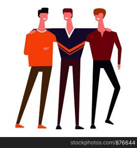 Family people or brothers or friends embracing. Vector cartoon faceless father and sons hug for friendship. Family people vector brothers or friends embracing