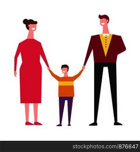 Family people together. Vector cartoon faceless father and mother holding son kid by hand happy looking. Family people vector mother father and son