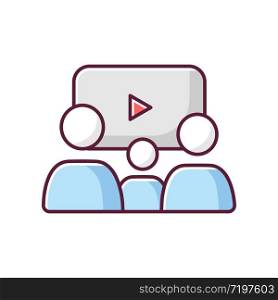 Family picture RGB color icon. Filmmaking style, cinema genre. Family friendly movies and TV series. Parents and kid watching film isolated vector illustration