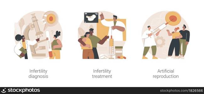 Family planning abstract concept vector illustration set. Infertility diagnosis and treatment, artificial reproduction, in vitro fertilization, medical examination and therapy abstract metaphor.. Family planning abstract concept vector illustrations.
