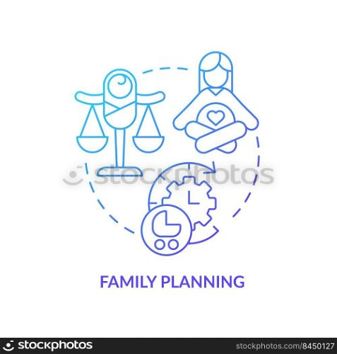 Family planning blue gradient concept icon. Birth control methods. Solution to overpopulation abstract idea thin line illustration. Isolated outline drawing. Myriad Pro-Bold fonts used. Family planning blue gradient concept icon