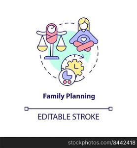 Family planning concept icon. Birth control. Solution to overpopulation abstract idea thin line illustration. Isolated outline drawing. Editable stroke. Arial, Myriad Pro-Bold fonts used. Family planning concept icon