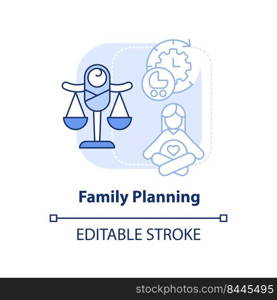 Family planning light blue concept icon. Birth control. Solution to overpopulation abstract idea thin line illustration. Isolated outline drawing. Editable stroke. Arial, Myriad Pro-Bold fonts used. Family planning light blue concept icon