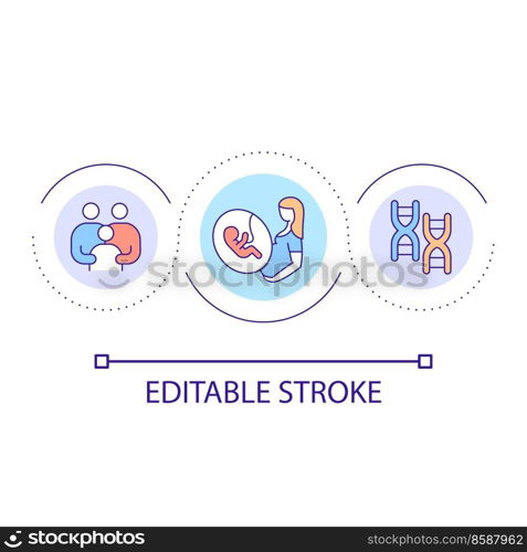 Family planning support loop concept icon. Healthy pregnancy duration. Genetic medicine abstract idea thin line illustration. Isolated outline drawing. Editable stroke. Arial font used. Family planning support loop concept icon