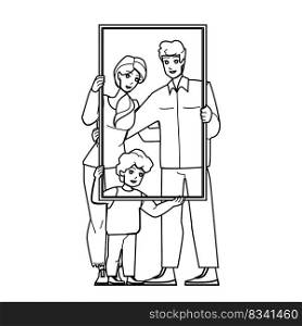 family portrait line pencil drawing vector. happy child, father mother, man girl, woman young, love daughter, together fun, kid dad, female happiness family portrait character. people Illustration. family portrait vector
