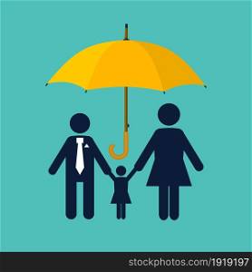 Family protection. Insurance concept. Paper chain people. Umbrella protects the family. Health care, safety. helping. Vector illustration in flat style. Family protection. Insurance concept.