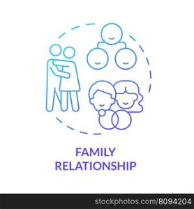 Family relationship blue gradient concept icon. Members bond and attachments. Genograms information abstract idea thin line illustration. Isolated outline drawing. Myriad Pro-Bold font used. Family relationship blue gradient concept icon