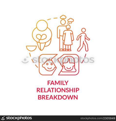 Family relationship breakdown red gradient concept icon. Unaccompanied youth abstract idea thin line illustration. Parents separation and divorce. Isolated outline drawing. Myriad Pro-Bold font used. Family relationship breakdown red gradient concept icon