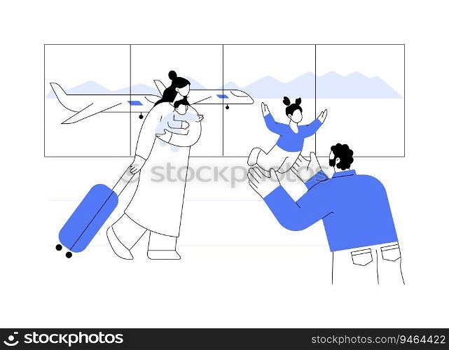Family reunification abstract concept vector illustration. Husband meeting her family in airport, immigration sector, citizen services, government industry, embassy idea abstract metaphor.. Family reunification abstract concept vector illustration.