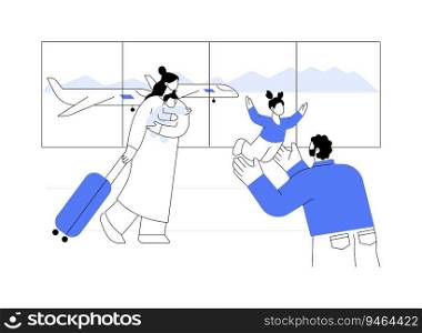 Family reunification abstract concept vector illustration. Husband meeting her family in airport, immigration sector, citizen services, government industry, embassy idea abstract metaphor.. Family reunification abstract concept vector illustration.