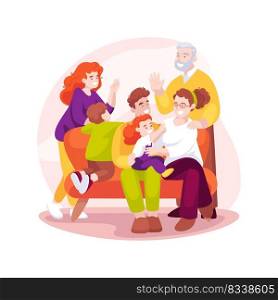 Family reunion isolated cartoon vector illustration. Relatives sitting together in living room, Sunday meeting, family members reunion, spending weekend at home, relationship vector cartoon.. Family reunion isolated cartoon vector illustration.