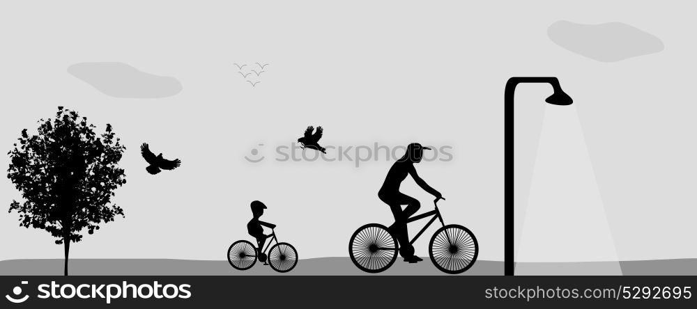 Family Riding Bikes in the Park. Vector Illustration. EPS10. Family Riding Bikes in the Park. Vector Illustration.