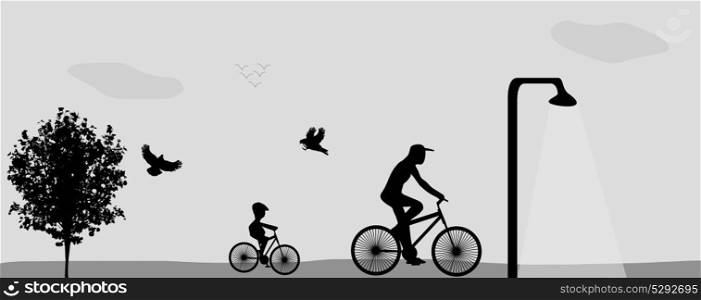 Family Riding Bikes in the Park. Vector Illustration. EPS10. Family Riding Bikes in the Park. Vector Illustration.