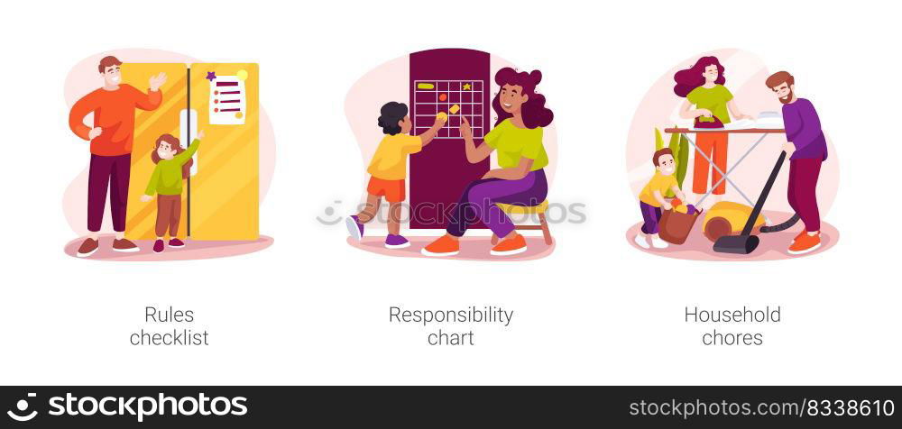 Family rules isolated cartoon vector illustration set. Rules checklist ...