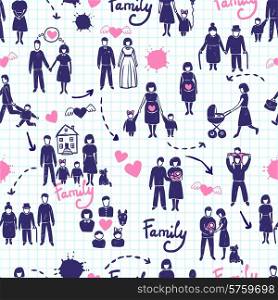 Family seamless pattern with hand drawn married couples kids and parents vector illustration. Family Seamless Pattern