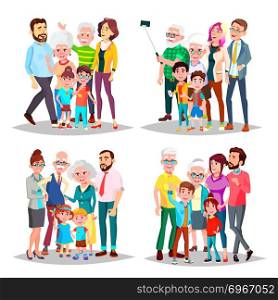 Family Set Vector. Big Full Happy Family Portrait. Father, Mother, Kid, Grandparents Cheerful Illustration. Family Set Vector. Big Full Happy Family Portrait. Father, Mother, Kids, Grandparents. Cheerful. Illustration