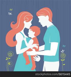 Family. Silhouette of parents with baby girl