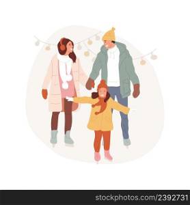 Family skating isolated cartoon vector illustration Happy family skating in open-air park ice rink together, people healthy and active lifestyle, physical activity vector cartoon.. Family skating isolated cartoon vector illustration