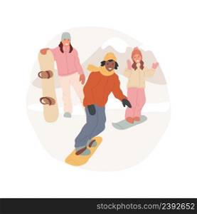 Family snowboarding isolated cartoon vector illustration Happy family members snowboarding together, people active lifestyle, physical activity, leisure time with relatives vector cartoon.. Family snowboarding isolated cartoon vector illustration