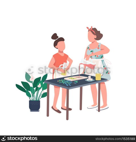 Family soap making flat color vector faceless character. Mother and daughter make DIY recipe. Workshop on craft. Creative hobby isolated cartoon illustration for web graphic design and animation. Family soap making flat color vector faceless character