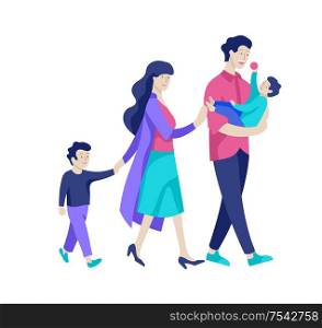 Family spend time together, happy parents with children. Vector people character. Editable outline stroke size. Colorful flat concept illustration.. Family spend time together, happy parents with children. Vector people character