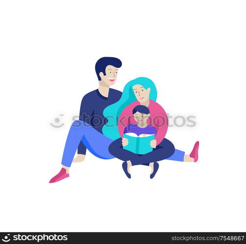 Family spend time together, happy parents with children. Vector people character. Editable outline stroke size. Colorful flat concept illustration.. Family spend time together, happy parents with children. Vector people character