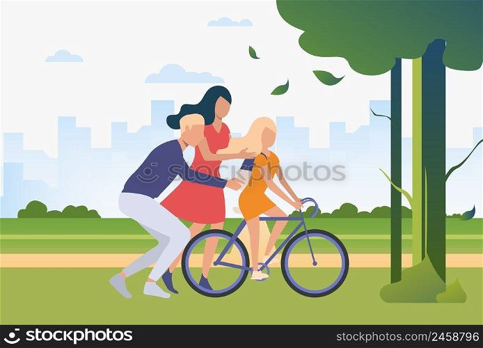 Family spending time together outdoors. Parents, children, nurturing. Family concept. Vector illustration for webpage, landing page