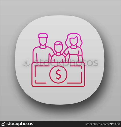 Family sponsorship immigration app icon. Migration program. Express entry. Family trip, vacation. Travelling abroad. UI/UX user interface. Web or mobile applications. Vector isolated illustrations