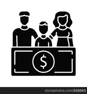 Family sponsorship immigration glyph icon. Migration program. Express entry. Family trip. Permanent residents. Travelling abroad. Silhouette symbol. Negative space. Vector isolated illustration