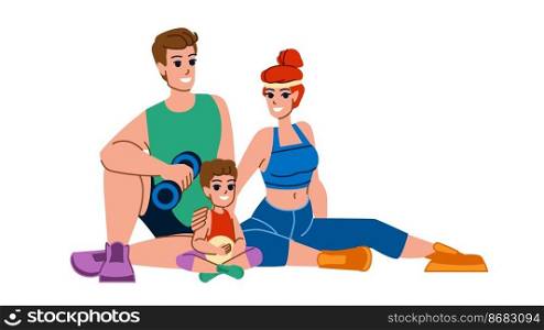 family sport vector. happy healthy, child mother, lifestyle father, son exercise, active woman, together kid family sport character. people flat cartoon illustration. family sport vector