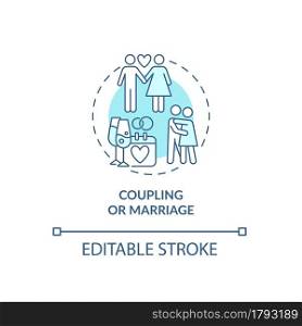 Family starting concept icon. Intimate relationship building. Wedding ceremony. Coupling or marriage abstract idea thin line illustration. Vector isolated outline color drawing. Editable stroke. Family starting concept icon