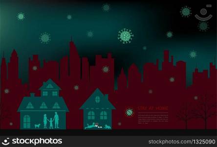 Family stay at home during outbreak of covid-19 virus concept,vector illustration