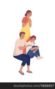 Family suffering from stress semi flat color vector characters. Full body people on white. Waiting for results isolated modern cartoon style illustration for graphic design and animation. Family suffering from stress semi flat color vector characters