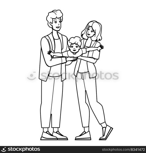 family summer line pencil drawing vector. happy fun, child father, young mother, vacation woman, joy beach, lifestyle family summer character. people Illustration. family summer vector