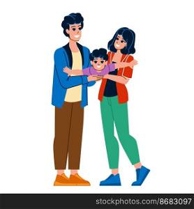 family summer vector. happy fun, child father, young mother, vacation woman, joy beach, lifestyle family summer character. people flat cartoon illustration. family summer vector
