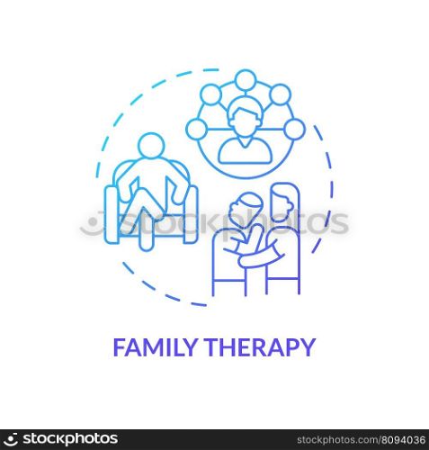 Family therapy blue gradient concept icon. Counseling and psychotherapy. Attachments. Genograms usage abstract idea thin line illustration. Isolated outline drawing. Myriad Pro-Bold font used. Family therapy blue gradient concept icon