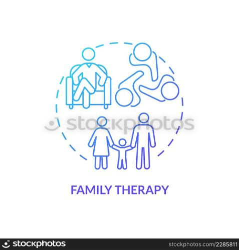 Family therapy blue gradient concept icon. Family members group therapy. Conduct disorder treatment abstract idea thin line illustration. Isolated outline drawing. Myriad Pro-Bold fonts used. Family therapy blue gradient concept icon